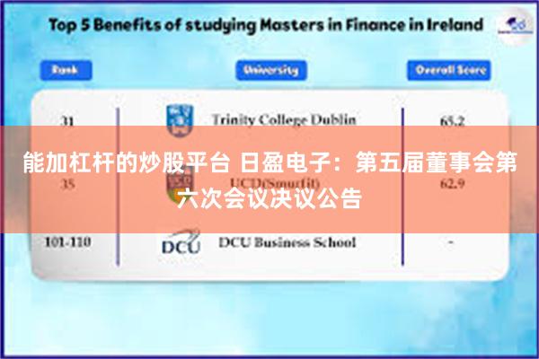 能加杠杆的炒股平台 日盈电子：第五届董事会第六次会议决议公告
