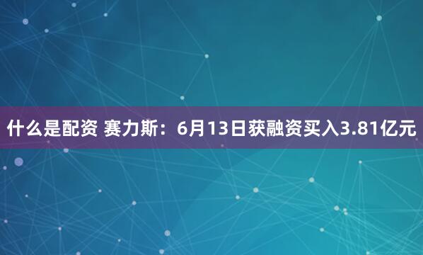 什么是配资 赛力斯：6月13日获融资买入3.81亿元