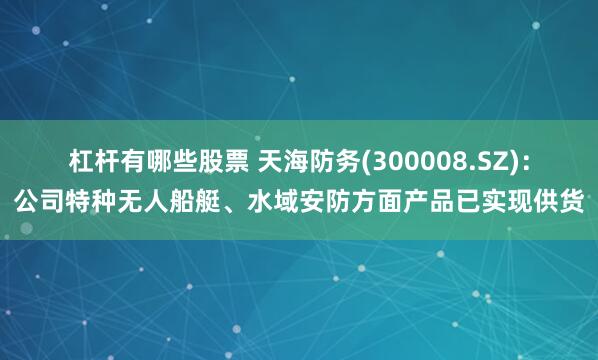 杠杆有哪些股票 天海防务(300008.SZ)：公司特种无人船艇、水域安防方面产品已实现供货